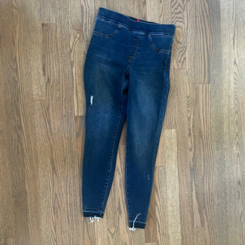 SPANX Blue Skinny Jeans with Elastic Waistband